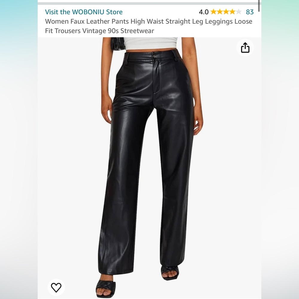 Women Faux Leather Pants High Waist Straight Leg Leggings Loose Fit Trousers